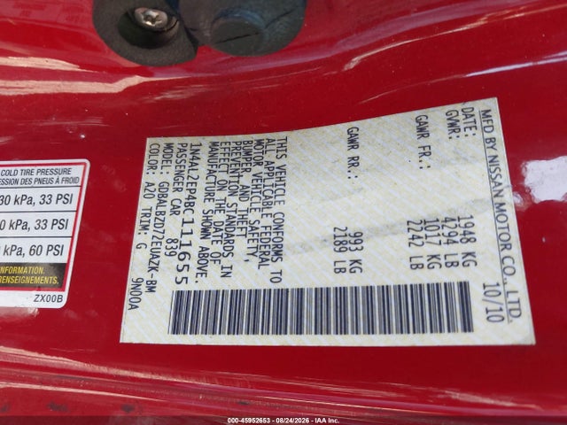 Продаж на аукціоні авто 2011 Nissan Altima 2.5 S, vin: 1N4AL2EP4BC111655, номер лоту: 45952653