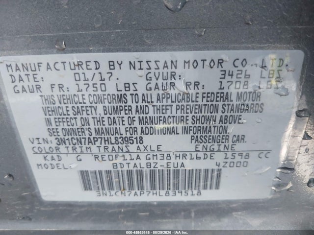 Nissan Versa 1.6 Sv 2017 3N1CN7AP7HL839518 Image 9