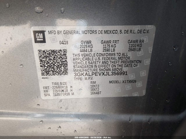 45952688 :رقم المزاد ، 3GKALPEVXJL356991 vin ، 2018 Gmc Terrain Slt مزاد بيع