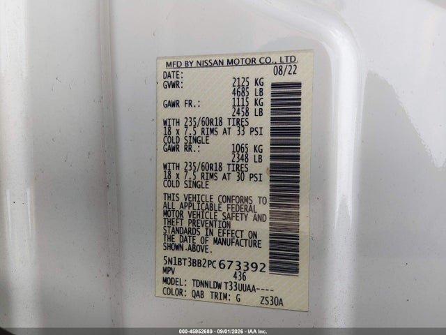 2023 Nissan Rogue Sv Intelligent Awd მანქანა იყიდება აუქციონზე, vin: 5N1BT3BB2PC673392, აუქციონის ნომერი: 45952689