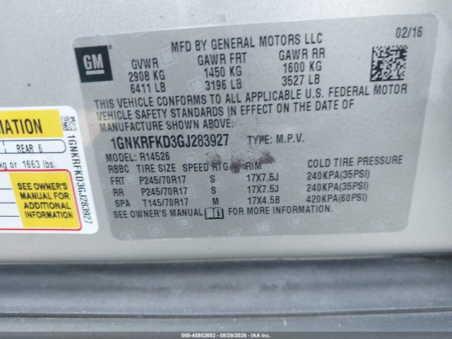 Chevrolet Traverse Ls 2016 1GNKRFKD3GJ283927 Image 9