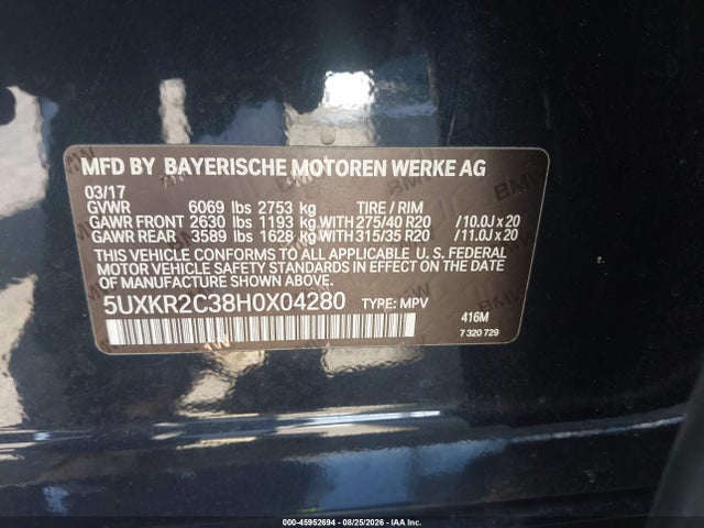 Продажа на аукционе авто 2017 Bmw X5 Sdrive35i, vin: 5UXKR2C38H0X04280, номер лота: 45952694