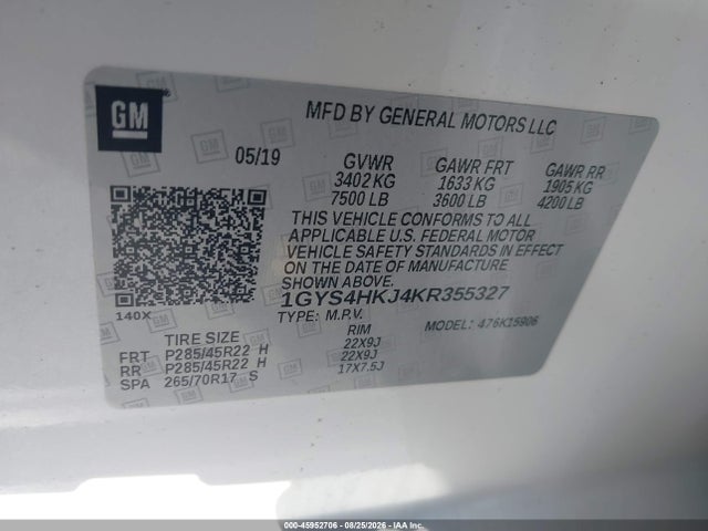 Продажа на аукционе авто 2019 Cadillac Escalade Esv Luxury, vin: 1GYS4HKJ4KR355327, номер лота: 45952706