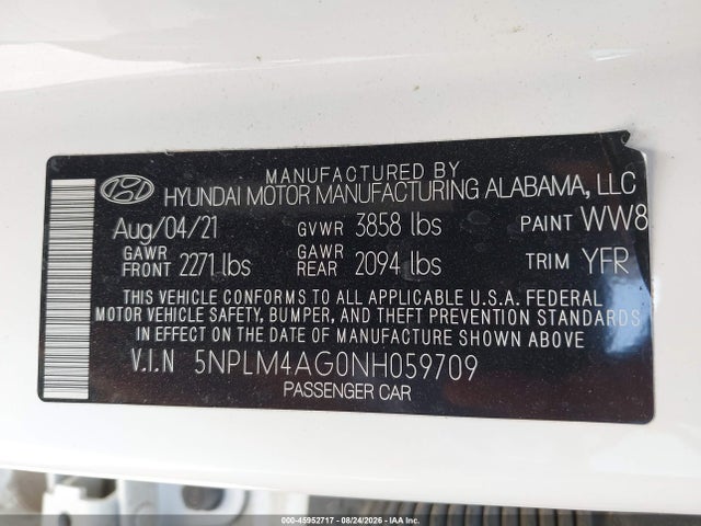 Продажа на аукционе авто 2022 Hyundai Elantra Sel, vin: 5NPLM4AG0NH059709, номер лота: 45952717