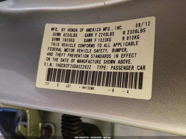 45952725 :رقم المزاد ، 1HGCR2F30DA022632 vin ، 2013 Honda Accord Lx مزاد بيع