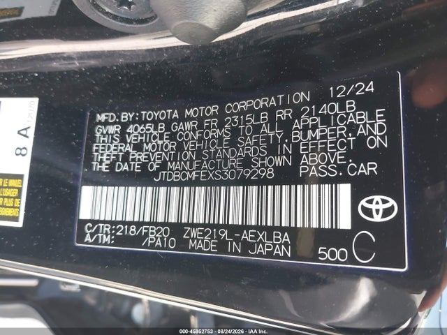 Продажа на аукционе авто 2025 Toyota Corolla Hybrid Le, vin: JTDBCMFEXS3079298, номер лота: 45952753