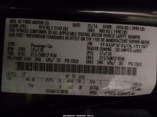2016 Ford Focus Se მანქანა იყიდება აუქციონზე, vin: 1FADP3F22GL331197, აუქციონის ნომერი: 45952763