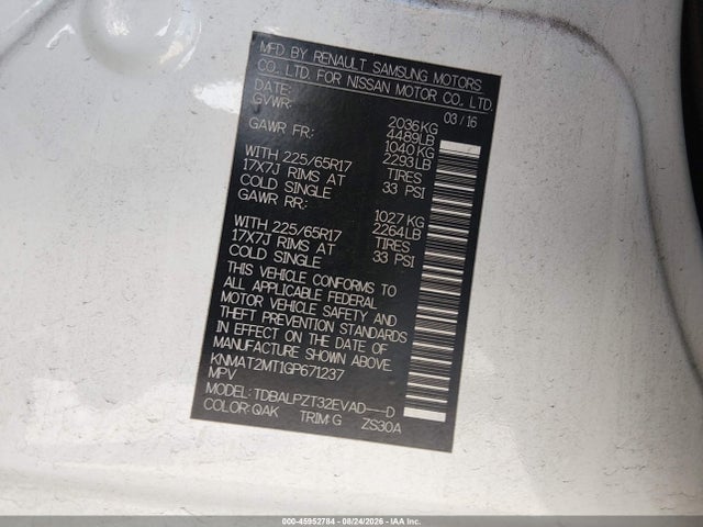 Nissan ROGUE S 2016 KNMAT2MT1GP671237 Image 9
