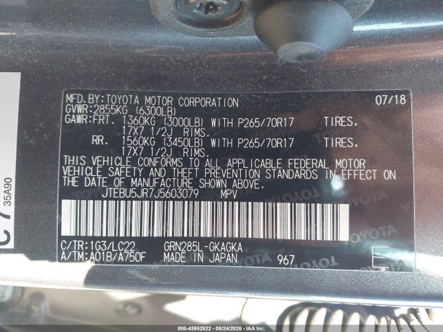 Продаж на аукціоні авто 2018 Toyota 4runner Trd Off Road Premium, vin: JTEBU5JR7J5603079, номер лоту: 45952822