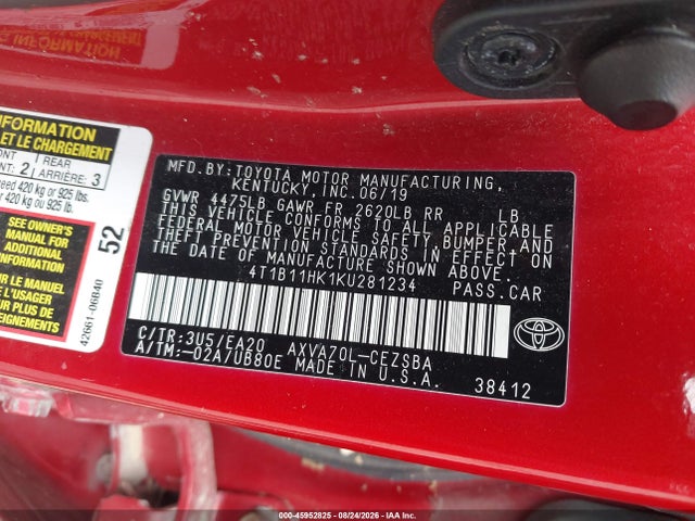 Продаж на аукціоні авто 2019 Toyota Camry Se, vin: 4T1B11HK1KU281234, номер лоту: 45952825