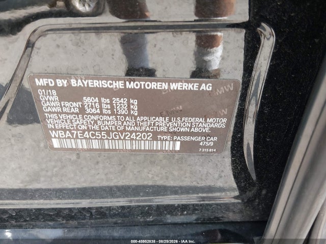 Aukcja sprzedaży 2018 Bmw 740i Xdrive, vin: WBA7E4C55JGV24202, numer aukcji: 45952838