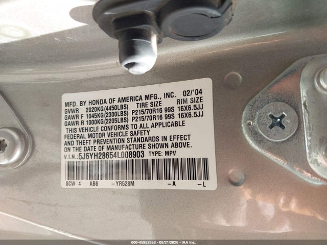 Aukcja sprzedaży 2004 Honda Element Ex, vin: 5J6YH28654L008903, numer aukcji: 45952868