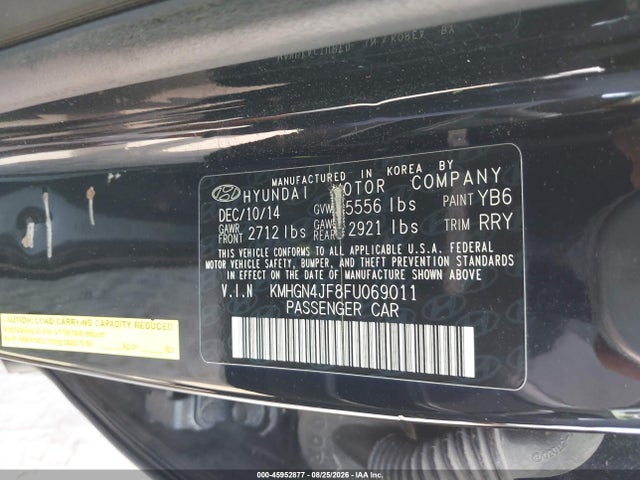 Aukcja sprzedaży 2015 Hyundai Genesis 5.0, vin: KMHGN4JF8FU069011, numer aukcji: 45952877