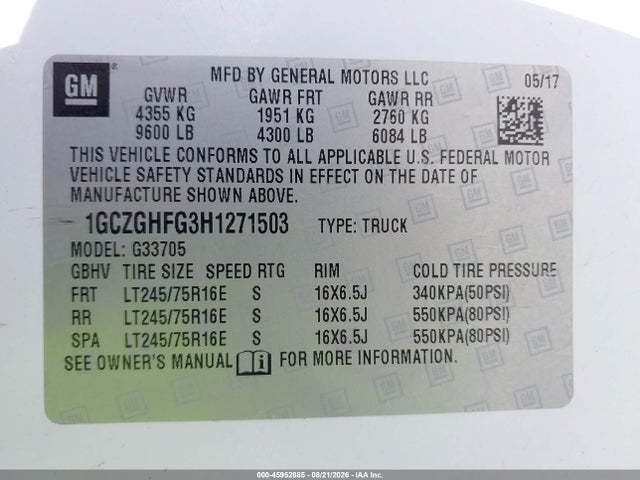 Chevrolet Express 3500 Work Van 2017 1GCZGHFG3H1271503 Image 9