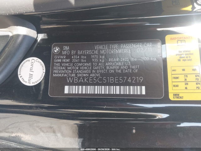 Продажа на аукционе авто 2011 Bmw 328i, vin: WBAKE5C51BE574219, номер лота: 45952886