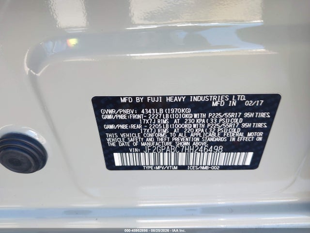 2017 Subaru Crosstrek 2.0i Premium მანქანა იყიდება აუქციონზე, vin: JF2GPABC7HH246498, აუქციონის ნომერი: 45952898