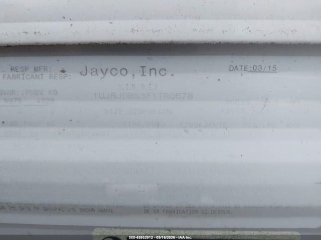 Продажа на аукционе авто 2015 Jayco 32 Bhds 2, vin: 1UJBJ0BS3F1TR0678, номер лота: 45952912