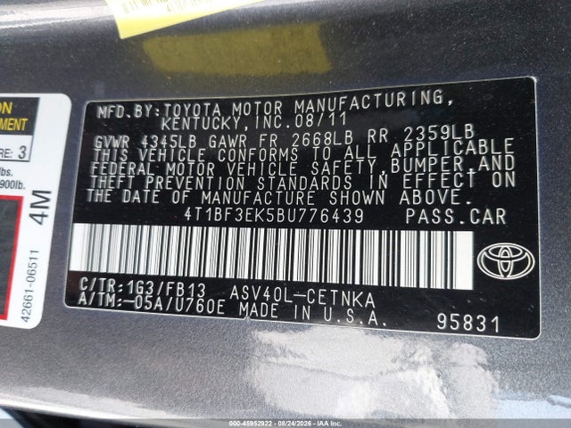 Продаж на аукціоні авто 2011 Toyota Camry Le, vin: 4T1BF3EK5BU776439, номер лоту: 45952922
