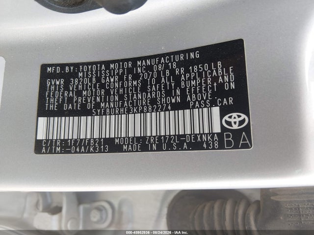 Toyota COROLLA LE 2019 5YFBURHE3KP882274 Image 9