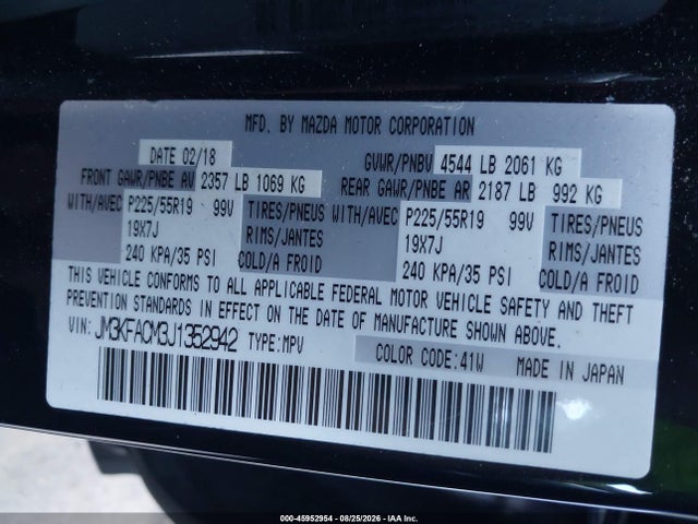 Продажа на аукционе авто 2018 Mazda Cx-5 Touring, vin: JM3KFACM3J1352942, номер лота: 45952954