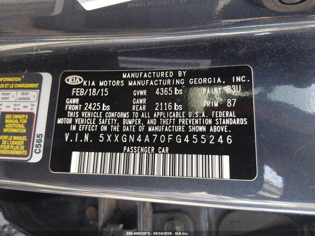 KIA OPTIMA EX 2015 5XXGN4A70FG455246 Image 9