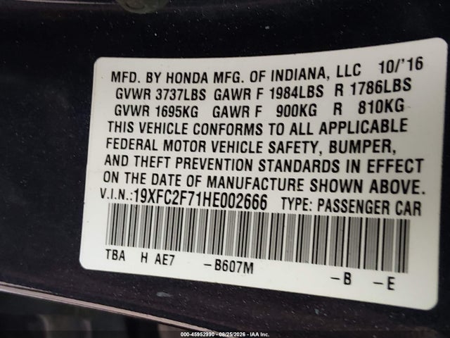 Honda CIVIC EX 2017 19XFC2F71HE002666 Image 9