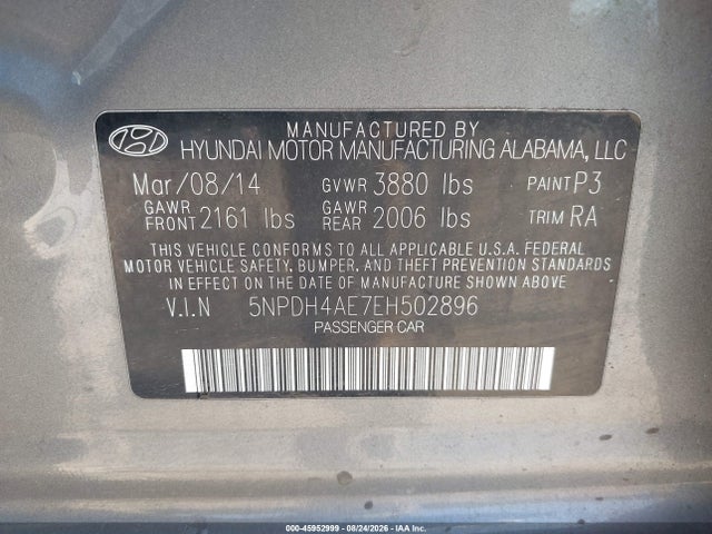 Продаж на аукціоні авто 2014 Hyundai Elantra Se, vin: 5NPDH4AE7EH502896, номер лоту: 45952999