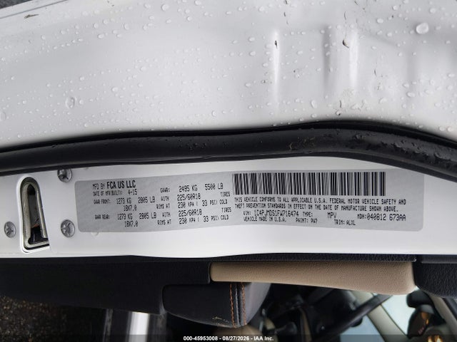 45953008 :رقم المزاد ، 1C4PJMDS1FW716474 vin ، 2015 Jeep Cherokee Limited مزاد بيع
