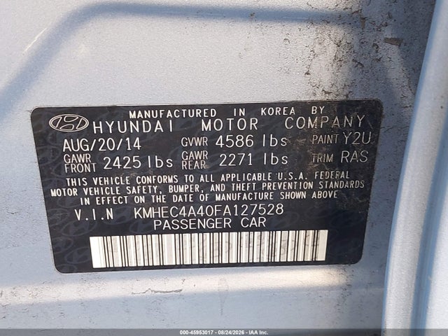 Продажа на аукционе авто 2015 Hyundai Sonata Hybrid Limited, vin: KMHEC4A40FA127528, номер лота: 45953017