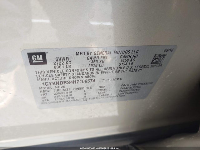 Cadillac XT5 LUXURY 2017 1GYKNDRS4HZ169574 Image 9