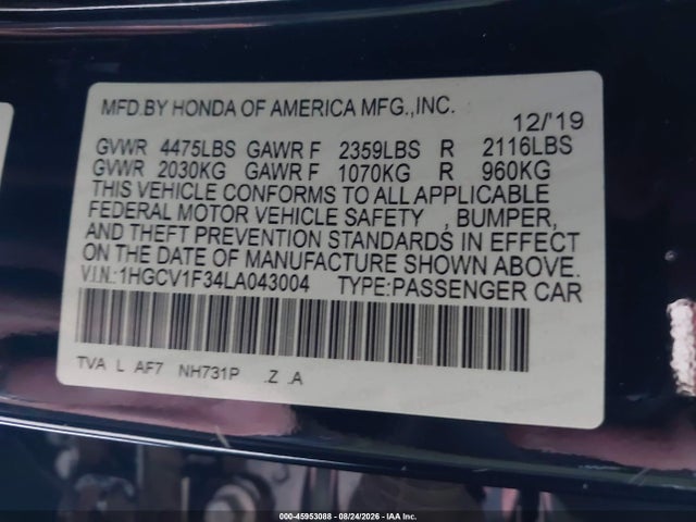 1HGCV1F34LA043004 Honda Accord Sport