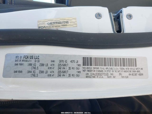 Продаж на аукціоні авто 2016 Jeep Compass High Altitude Edition, vin: 1C4NJDEB5GD773165, номер лоту: 45953113