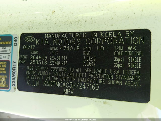 Продаж на аукціоні авто 2017 Kia Sportage Lx, vin: KNDPMCAC5H7247160, номер лоту: 45953122