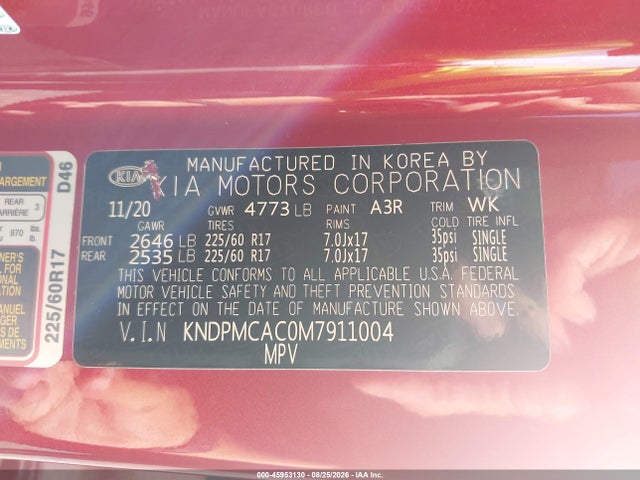 Продажа на аукционе авто 2021 Kia Sportage Lx, vin: KNDPMCAC0M7911004, номер лота: 45953130