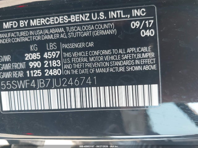 2018 Mercedes-benz C 300 მანქანა იყიდება აუქციონზე, vin: 55SWF4JB7JU246741, აუქციონის ნომერი: 45953187