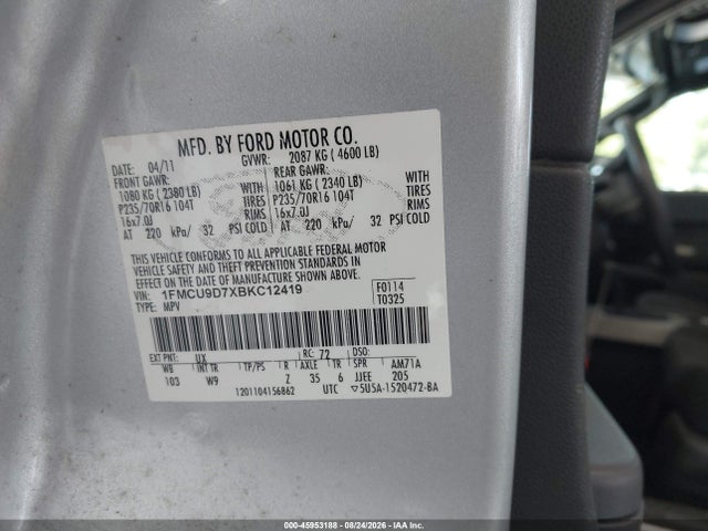 Aukcja sprzedaży 2011 Ford Escape Xlt, vin: 1FMCU9D7XBKC12419, numer aukcji: 45953188