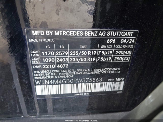 Продаж на аукціоні авто 2024 Mercedes-benz Glb 250, vin: W1N4M4GB0RW375863, номер лоту: 45953193