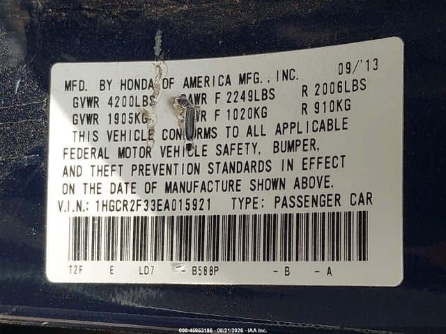Honda ACCORD LX 2014 1HGCR2F33EA015921 Image 9