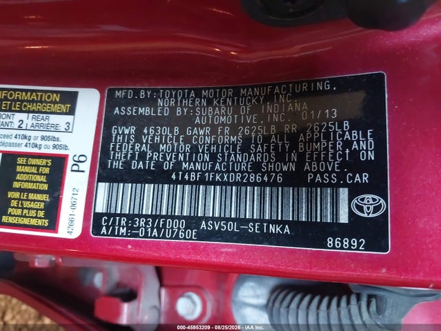 Продаж на аукціоні авто 2013 Toyota Camry Le, vin: 4T4BF1FKXDR286476, номер лоту: 45953209