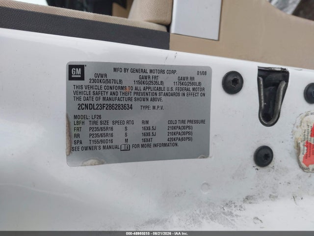 2008 Chevrolet Equinox Ls მანქანა იყიდება აუქციონზე, vin: 2CNDL23F286283634, აუქციონის ნომერი: 45953213