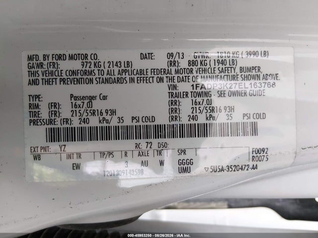 1FADP3K27EL163768 Ford FOCUS SE