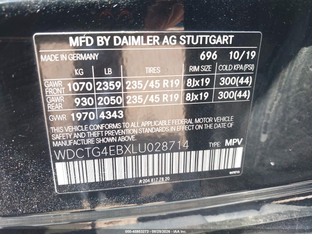 2020 Mercedes-benz Gla 250 მანქანა იყიდება აუქციონზე, vin: WDCTG4EBXLU028714, აუქციონის ნომერი: 45953272