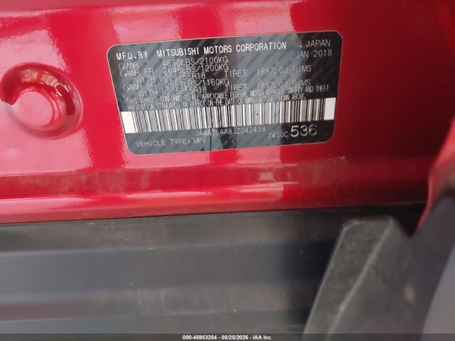45953284 :رقم المزاد ، JA4AT5AA8JZ042438 vin ، 2018 Mitsubishi Eclipse Cross Se مزاد بيع