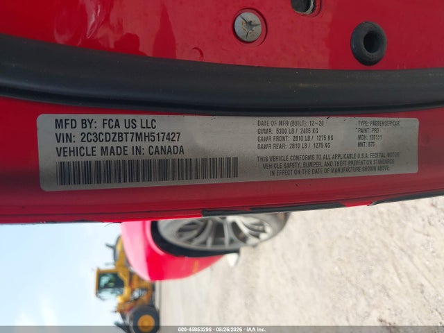 Продаж на аукціоні авто 2021 Dodge Challenger R/t, vin: 2C3CDZBT7MH517427, номер лоту: 45953298