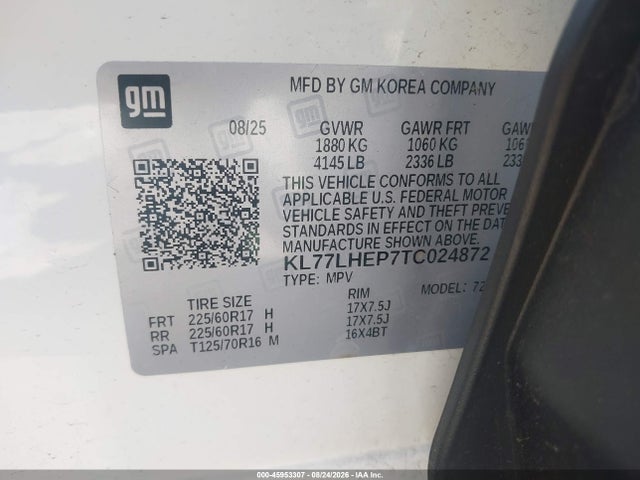 Aukcja sprzedaży 2026 Chevrolet Trax Fwd Lt, vin: KL77LHEP7TC024872, numer aukcji: 45953307