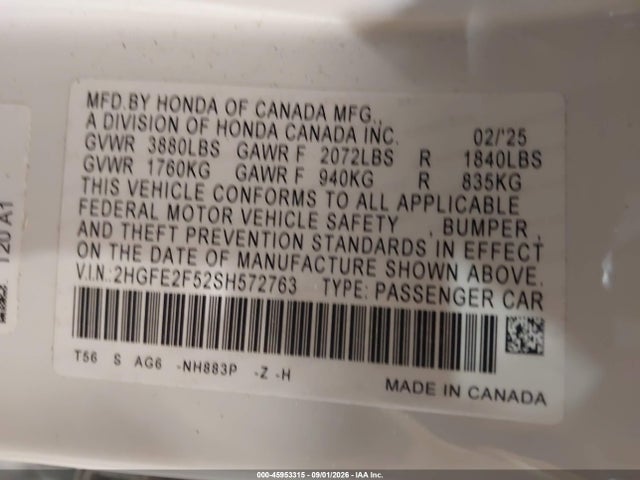 Honda Civic Sport 2025 2HGFE2F52SH572763 Image 9