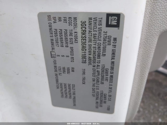 2010 Chevrolet Silverado 1500 Lt მანქანა იყიდება აუქციონზე, vin: 3GCRKSE36AG118678, აუქციონის ნომერი: 45953322