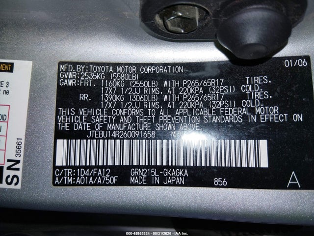 Aukcja sprzedaży 2006 Toyota 4runner Sr5 V6, vin: JTEBU14R260091658, numer aukcji: 45953324