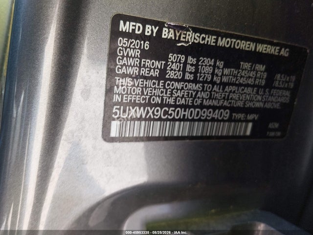 Aukcja sprzedaży 2017 Bmw X3 Xdrive28i, vin: 5UXWX9C50H0D99409, numer aukcji: 45953335