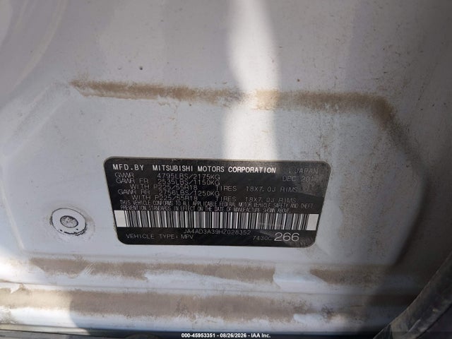 Продаж на аукціоні авто 2017 Mitsubishi Outlander Se, vin: JA4AD3A39HZ028352, номер лоту: 45953351